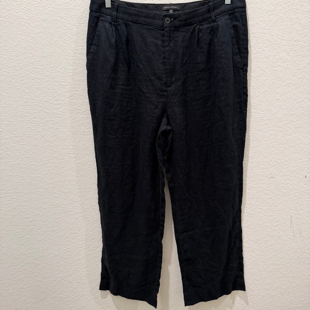 Banana Republic Womens Black Linen Blend Straight Leg Trousers Size 16